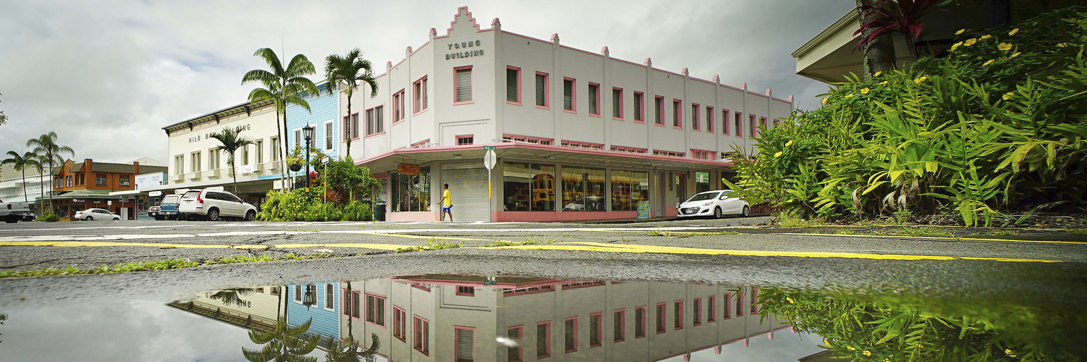 Reflection of some of Hilo downtown buildings
